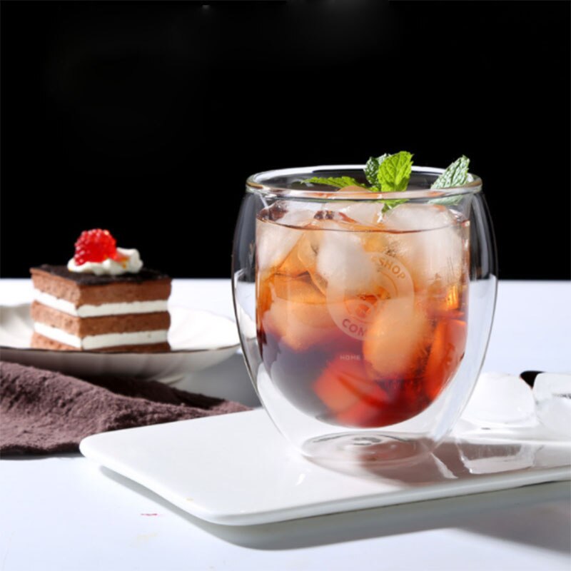 Taza de café de vidrio transparente de doble fondo, vaso de vidrio resistente al calor para leche y té