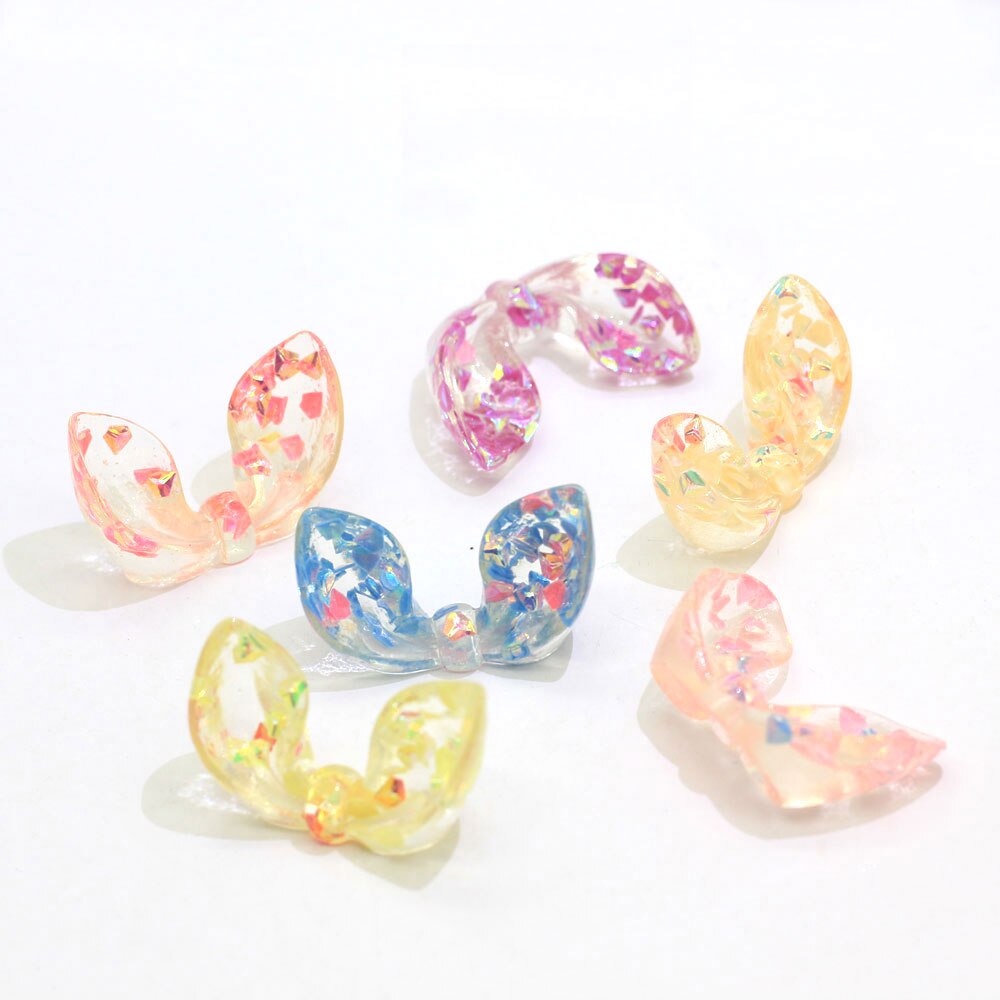 20/50 stuks 3d glitter konijnenoren strik kawaii flatback hars cabochon knutselen diy haarstrik decoratie benodigdheden embellishmen