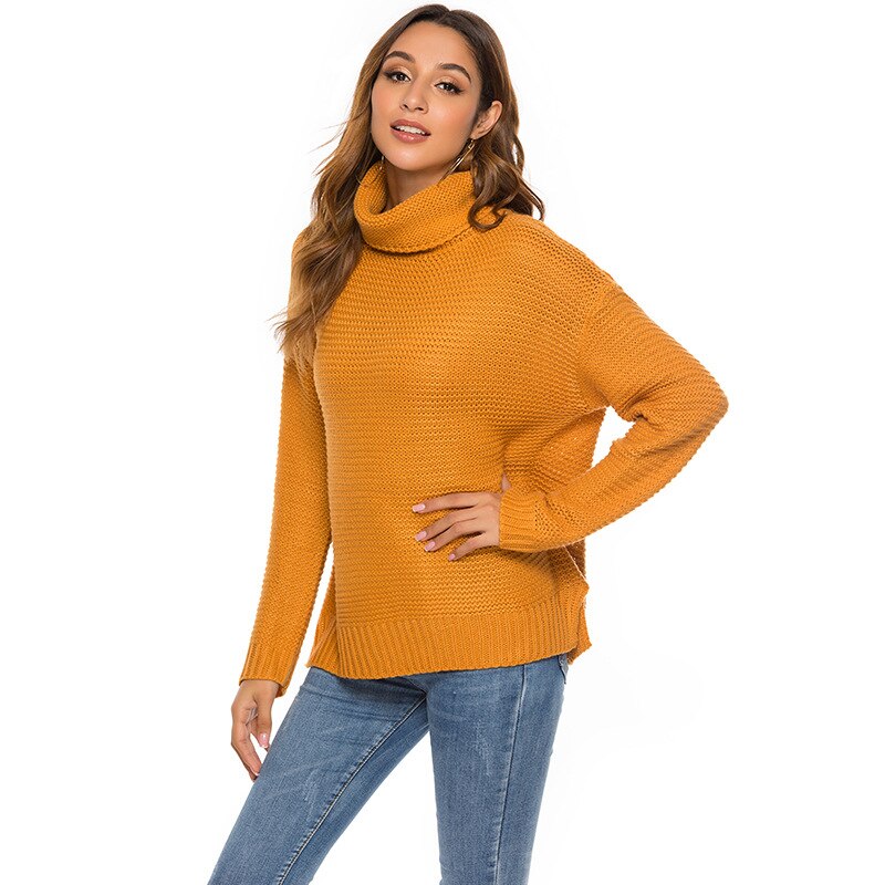 Winter Pullover Sweater Oversized Tops High Neck Long Sleeve Knitted Sweaters