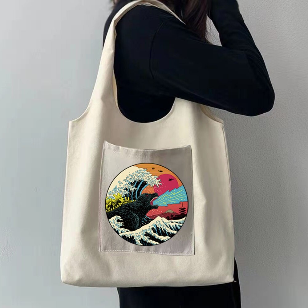 Mode Canvas Vest Tas Dames Wave Print Opvouwbare Reizen Diversen Opbergtas Wasbaar Draagbare Crossbody Schoudertassen: Style 7