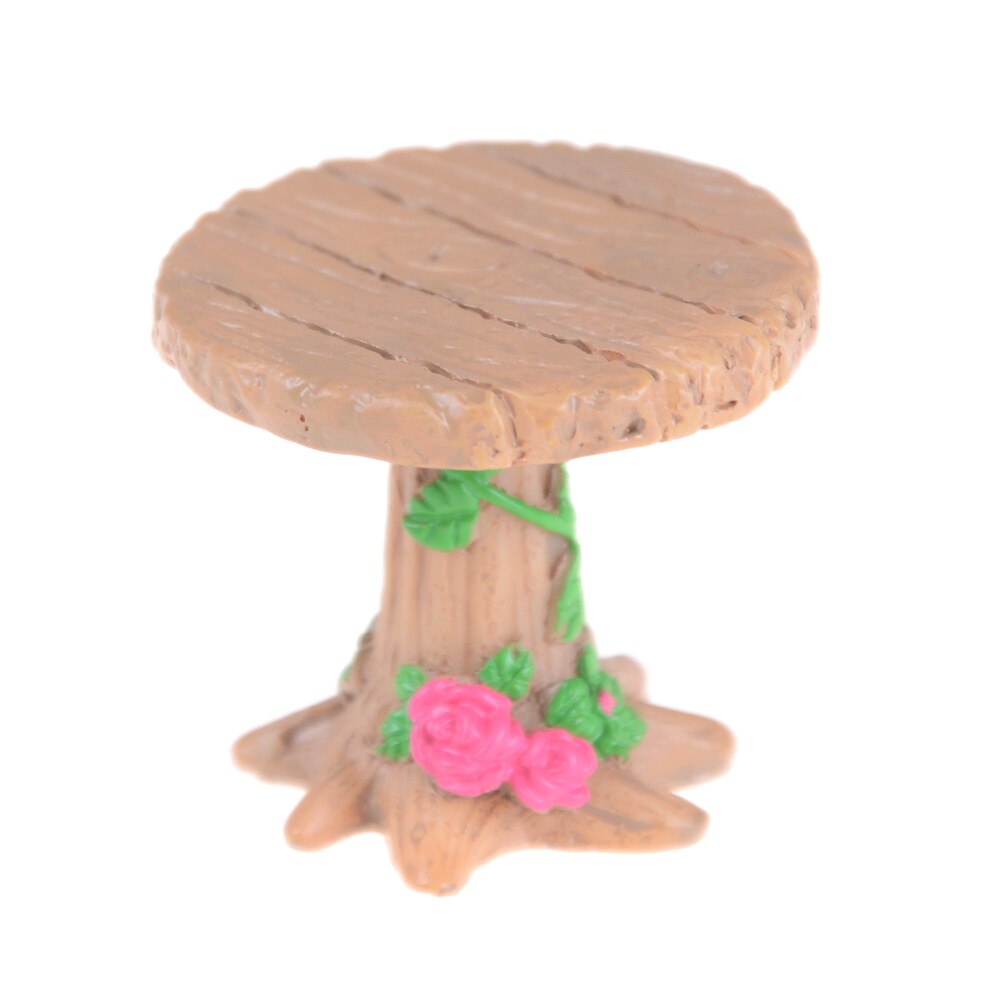 3 Stks/set Poppenhuis Decor Tafel En Stoel Fairy Garden Miniaturen Hars Hout Mini Bloem Terrarium Beeldjes Woonaccessoires