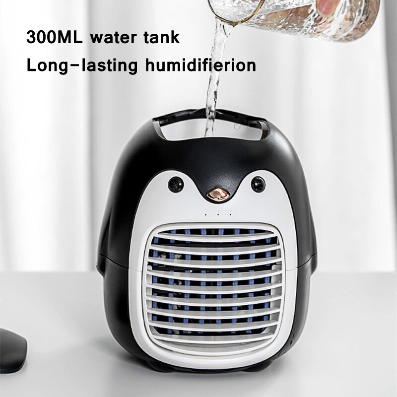 Simpatico pinguino spray acqua ventola di raffreddamento ad aria USB ricaricabile casa desktop mini condizionatore d'aria nebulizzatore umidificatore ventilatore 3 ingranaggi regolabile