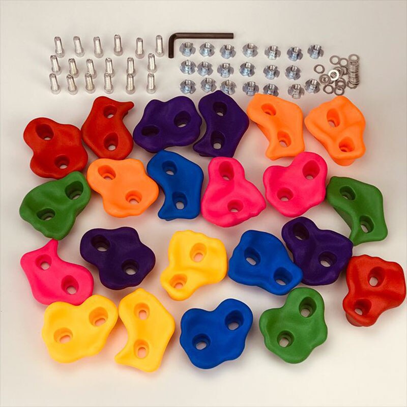 10Pcs Mixed Color Plastic Children Kids Rock Climbing Wood Wall Stones Hand Feet Holds Grip Kits with Screws