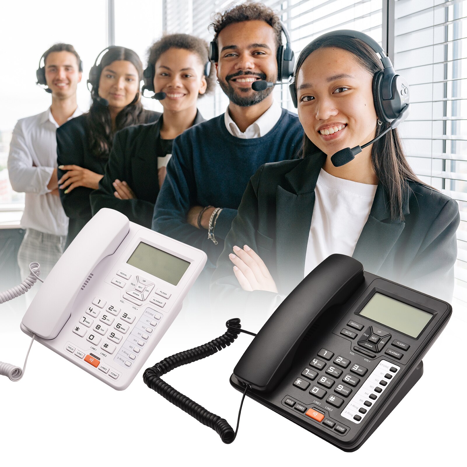 OR6400 2-Line Desktop Corded Telephone with Answering System Caller ID/Call Waiting Backlight LCD and Handset/Base for Office