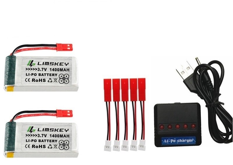 For SYMA X5 X5S X5C X5SC X5SH X5SW X5UW X5UC M18 H5P H11D H11C T64 T04 T05 F28 F29 T56 T57 1400mAh 3.7v lipo Battery charger set: Black