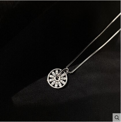 925 sterling sølv skelet rundt kompas vedhæng halskæde med lys luksus zirkon kraveben kæde til kvinder smykker: Sølv