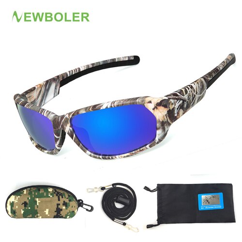 Newboler kamuflasje polariserte solbriller fiske menn kvinner sykling turkjøringe solbriller utendørs sport briller de sol camo: Blå