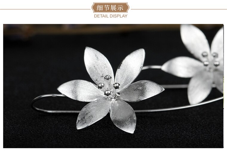 Ægte 925 sterling sølv lange lotus blomst øreringe til kvinder piger sterling-sølv-smykker pendientes