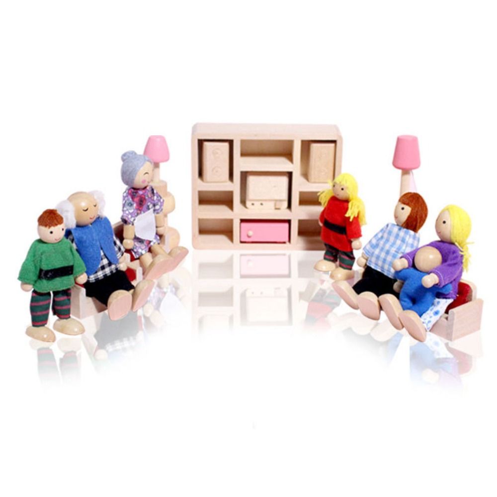 Famille de poupées en bois multicolores articulées pour jeu de rôle, ensemble de figurines, , maison de poupée en bois