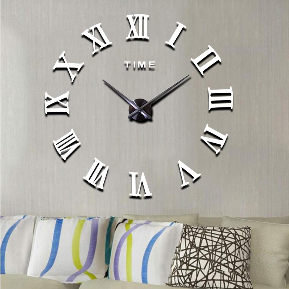 Woondecoratie grote romeinse spiegel moderne kwarts klokken woonkamer doe-het-zelf wandklok sticker horloge