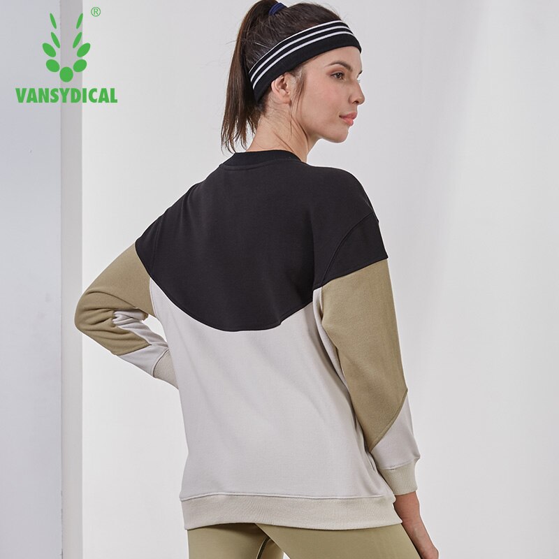 Vansydical Herfst Winter Sport Trui Vrouwen Gym Running Yoga Tops Lange Mouw Katoen Spliced Fitness Workout Truien