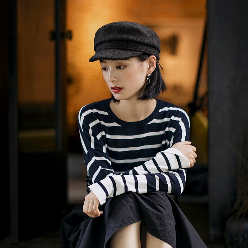 Gorro de marinero de lana, sombrero versátil coreano británico para mujer, gorro octogonal de informal, gorro de lengua de pato