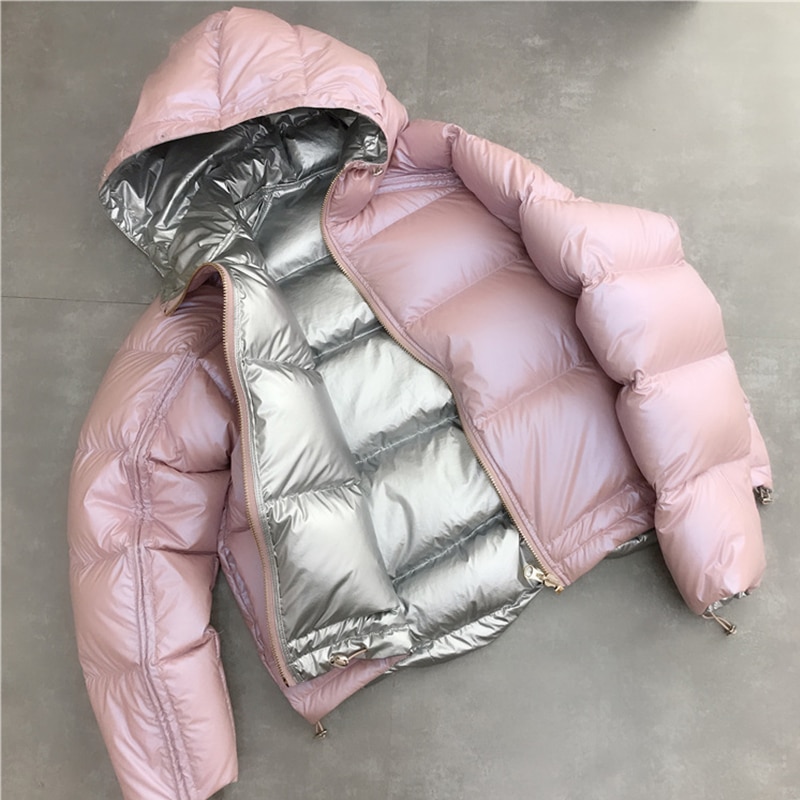 Ailegogo guld silver dubbelsidig kappa vinterjacka dam huvor vita ankdun parkas dam varm snö dun ytterkläder