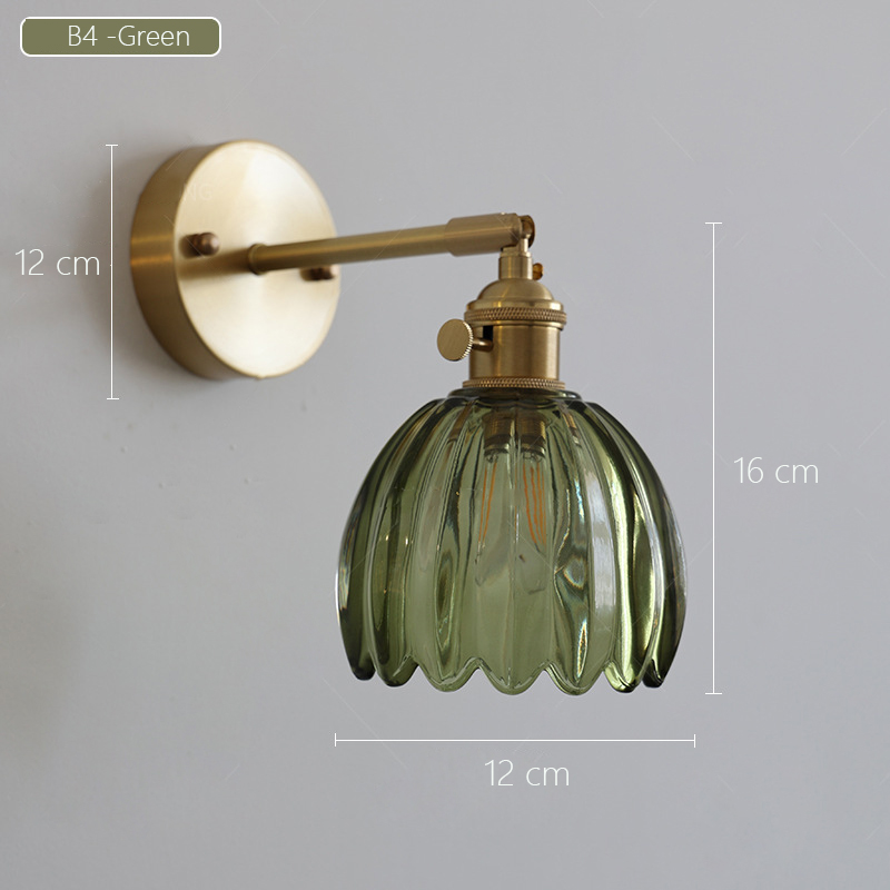 Japansk retro blomstervegglampe i glass moderne enkel nattbordslampe til soverom/studie ledet-speillampe nordisk vegglampe: Sølv