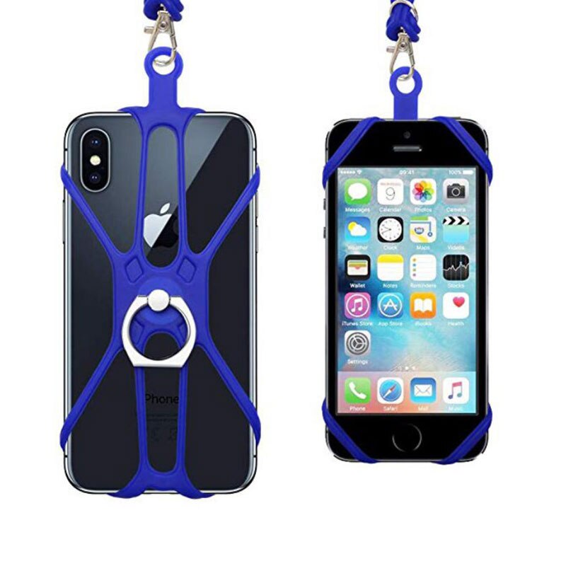 General Purpose Silicone Cell Phone Lanyard Rocontrip Strap Case Holder With Detachable Neckstrap Universal For Smartphone HF: Blue