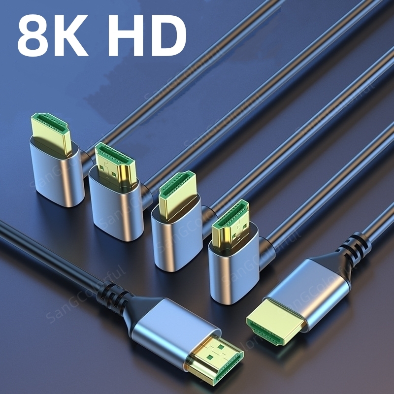 90 Degree HDMI 2.1 Cable Up/Down/Left/Right Angle 8K60Hz 4K120Hz EARC HDCP 3D HDR Ultra-thin Display Cord for Laptop PC Monitor