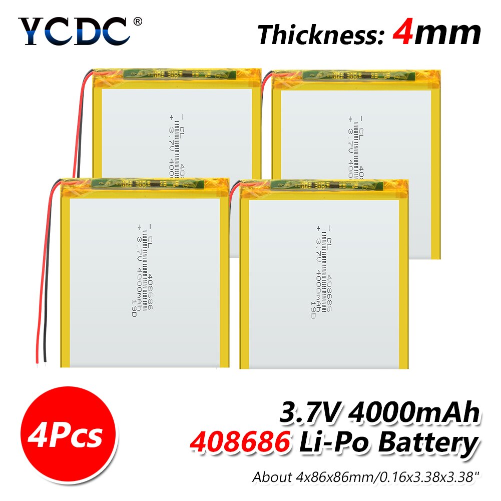 Batteria Li-ion Polimero - 3.7V 4000mAh - Batteria Sostitutiva Ricaricabile per Altoparlanti, DVR, GPS, MP3: 4 pz