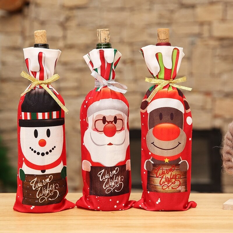 Fles Kerstman Sneeuwpop Wijnfles Cover Rode Wijn Cadeau Zakken Pretty Kerst Decoratie Benodigdheden Xmas Thuis Ornamenten
