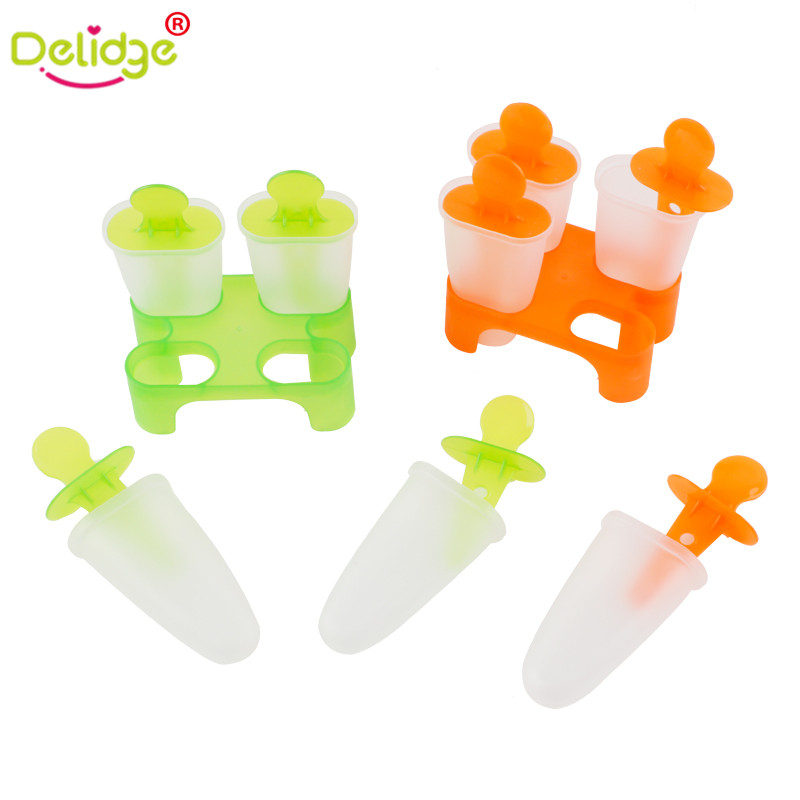 Delidge 1 pc 4 -cellige bevroren ijslollyvorm, voedselveilige plastic ijslollymaker, lollyvorm, schaal, keuken, doe-het-zelf, willekeurige kleur
