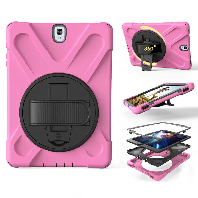 Armor coque voor samsung galaxy tab  s3 9.7 sm-t820 t825 handriem 360 draaibare standaard hoes voor samsung  t820 t825 hoesje 9.7 '': Roze
