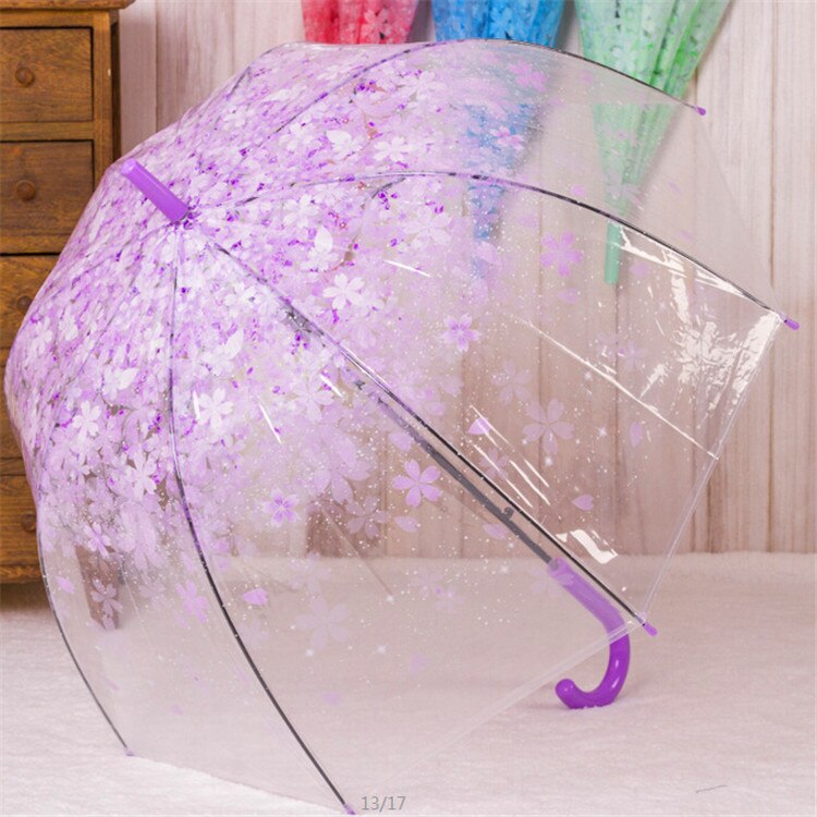 Transparent Clear Umbrella Cherry Blossom Mushroom Apollo Princess Women Rain Umbrella Sakura Long Handle Umbrellas