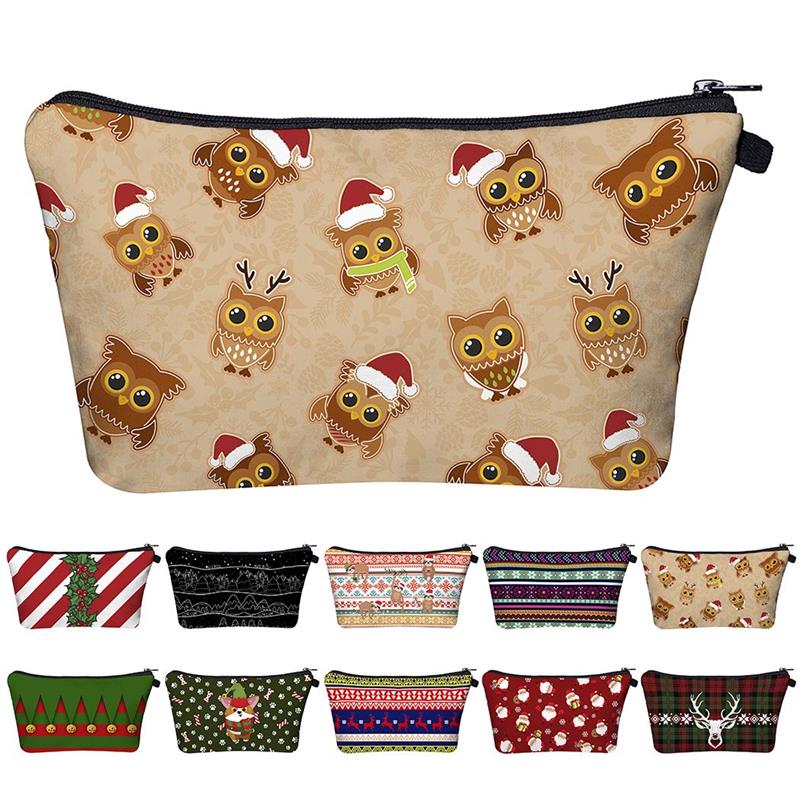 Cartoon Pattern Christmas Makeup Bag 3D Print Zipper Clutch Cosmetic Bag Toiletry Pouch Travel Storage For Women