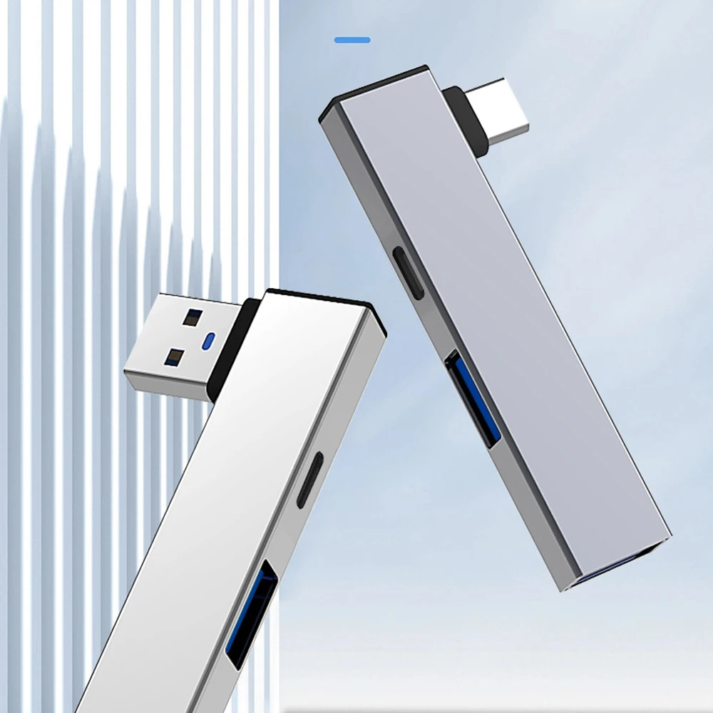 4 in 1 kompakt usb-c-hub i aluminium usb 3.0- hub typ c till typ c och dubbel usb-portshub för mångsidig enhetsanslutning
