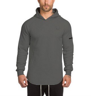 Heren gym dunne hoodie lange mouwen hoodies sweatshirt casual t-shirt fitness tops: Xl / Grijs