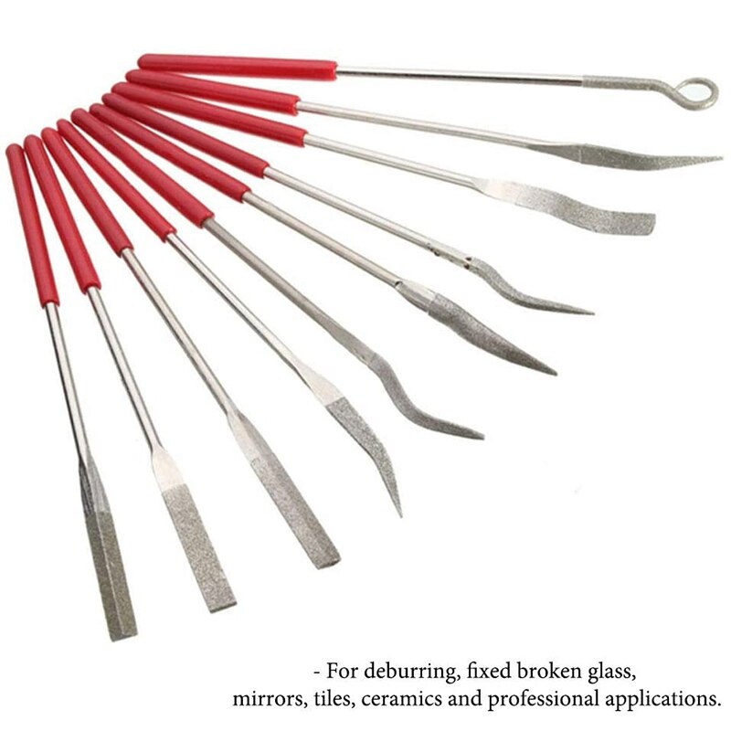 10Pcs Diamond Coated File Assorted Set 3 x 140mm Mini Needle Metal Files Kit for Jewelers Glass Wood Carving Craft