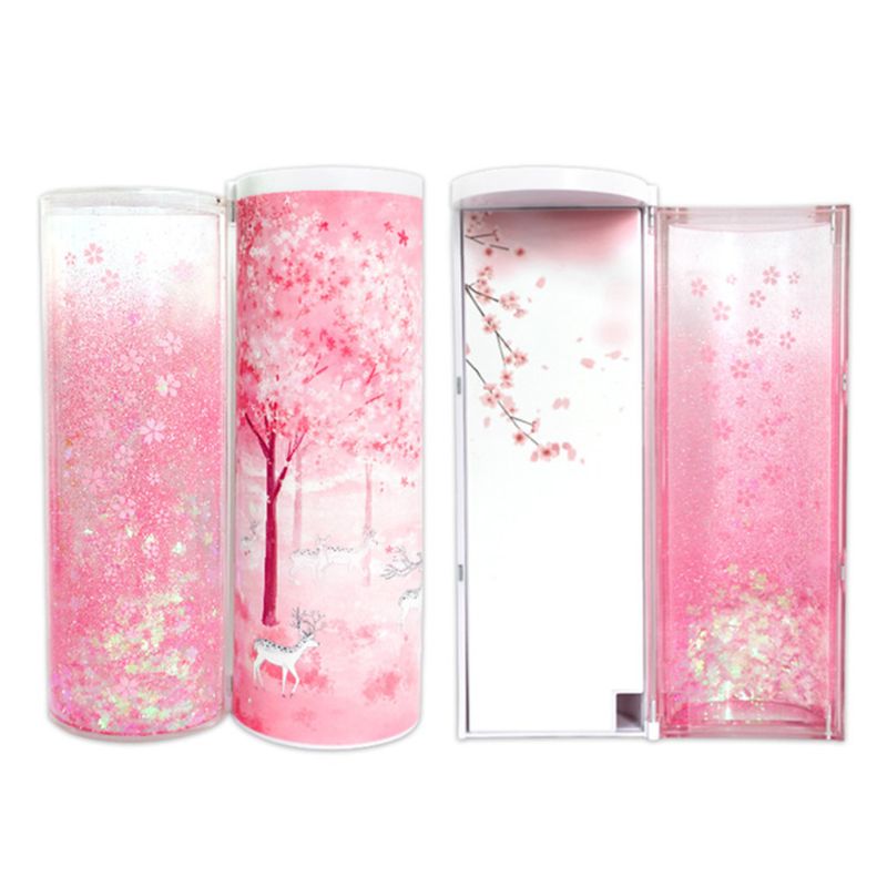 Quicksand Translucent Pencil Case Multifunction Cylindrical Calculator Stationery School Pen Holder DXAB: A