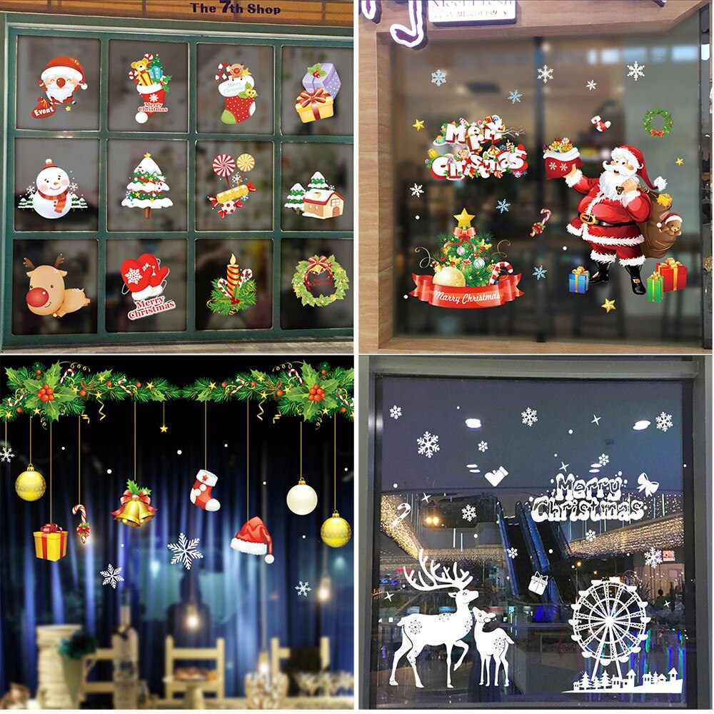 Year White deer Window Stickers Christmas Wall Stickers Snow Christmas Decoration Bedroom PVC electrosta Wallpaper stickers