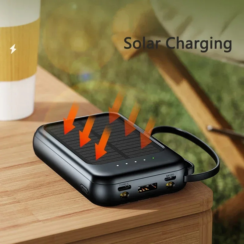 Banco de energía Solar de 50000mah con 4 Cables de carga luces LED batería externa portátil suministro de emergencia para todos los teléfonos móviles