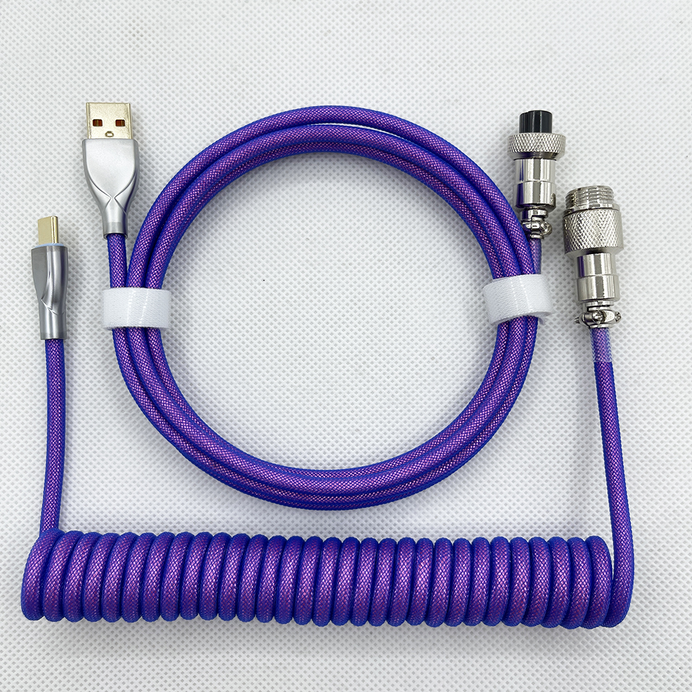 Câble enroulé pour clavier mécanique, câble d'aviateur de type C vers connecteur USB, câble d'aviation pour accessoire de clavier de jeu: Bleu