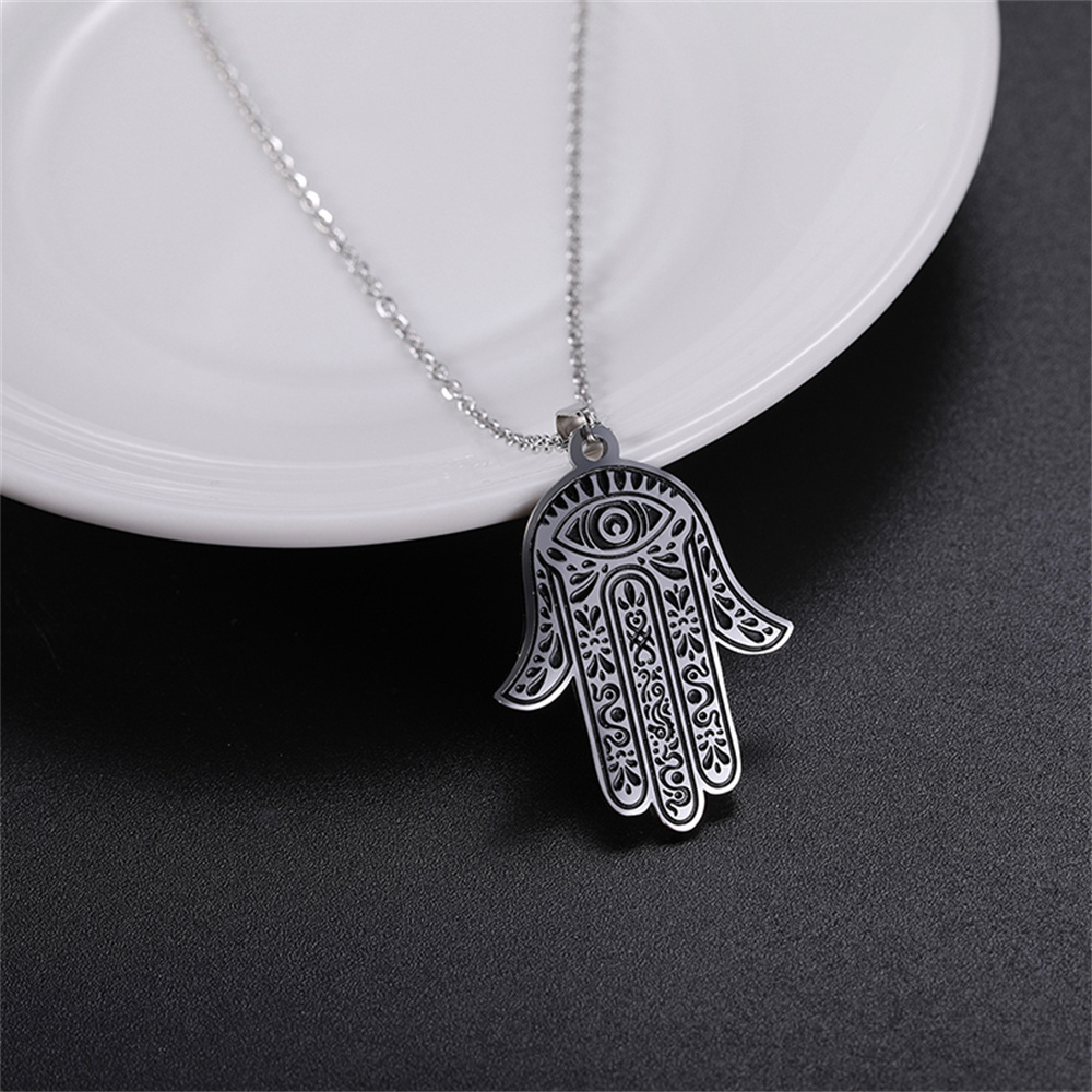 EUEAVAN Vintage Hamsa mano de Fátima colgante collar de acero inoxidable turco mal de ojo collares espíritu joyería de la suerte para hombre