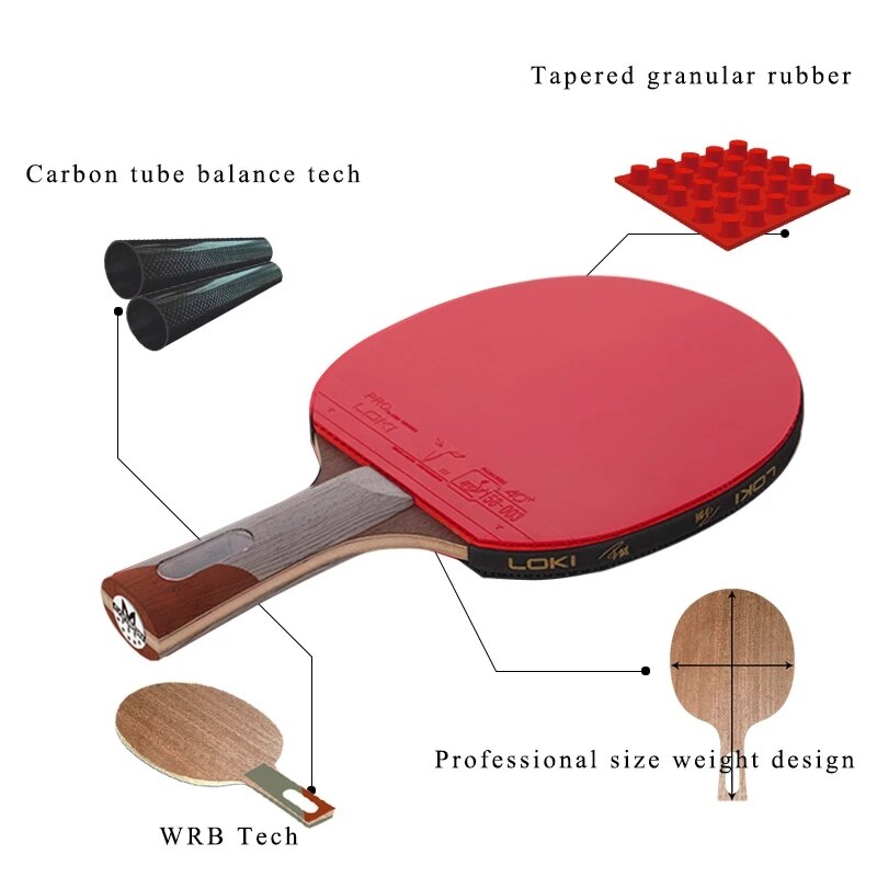 LOKI 5 Star Carbon Table Tennis Racket Carbon Tube Tech PingPong Bat Competition Ping Pong Paddle with Bag