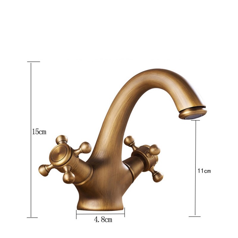 Grifo antiguo de agua y fría Br, grifos de lavabo cepillado de bronce, baño, lavabo de clásico, mezclador de doble mango