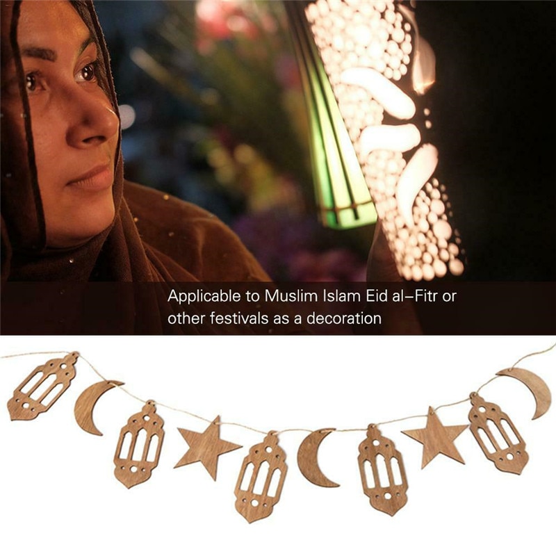 Eid Ramadan Mubarak Houten Decoraties Thuis Opknoping Maan Lantaarn Ster Ambachten Maan Wind Licht 8-Puntige Ster Hout Eid mubarak