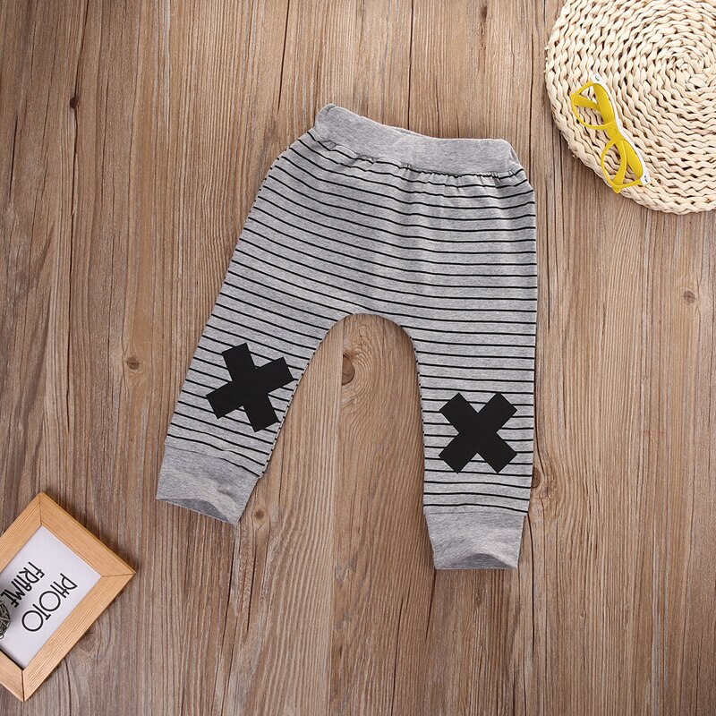 Autumn Casual Grey Striped Newborn Toddler Baby Boy Girls Elastic Waist Mid Cotton Pants Outfit 0-24M Baby Clothes