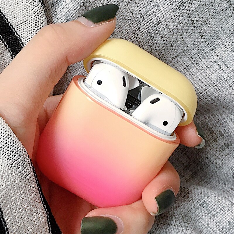 1/5PSC chiaro caso per caso sveglio di airpods Liscia gradiente della copertura per airpods 2 di tappo per orecchie Anti-perso rope copertura di caso di sport per airpods 2 caso: Set A Yellow-Rose