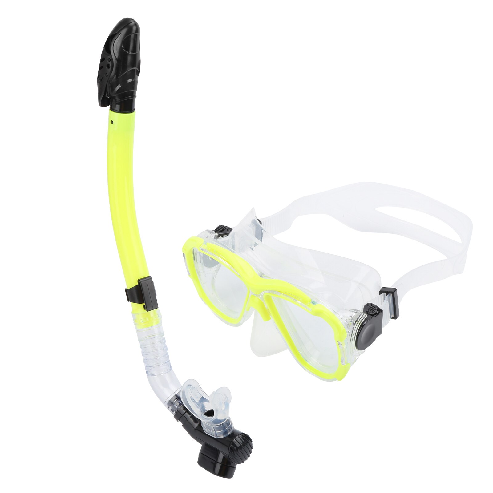 Adults Snorkel Set Anti‑Fog Diving Cover Tempered Glass Goggles w/Snorkel Tube A: Yellow
