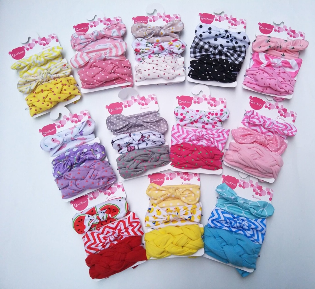 impostato 3 Accessori Capelli Bambina - fascia turbante Orecchie Coniglio Fiocco - Cotone Floreale Elastico