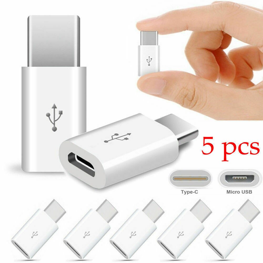 5PC Micro USB Female To Type C Male Adapter Converter Micro-B To USB-C Connector Charging Adapter Phone Accessories: white