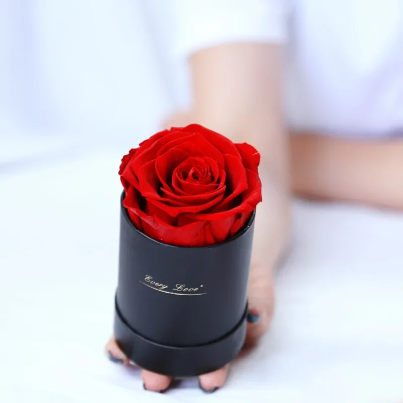 Caja de de cubo de abrazo redondo con flor rosa preservada, flor eterna, rosa inmortal, boda, del Día de San Valentín para novia, mamá y esposa: Azul