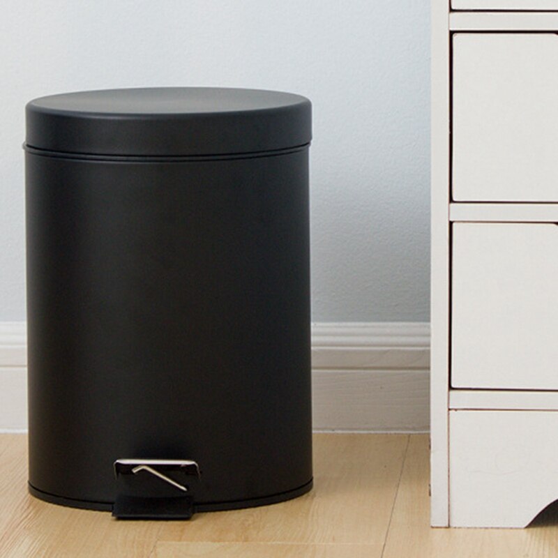 Trash Can,5 Liter Trash Can Iron Pedal Cylinder with Cover Frosted Black Home Kitchen Bathroom Living Room Office,Etc