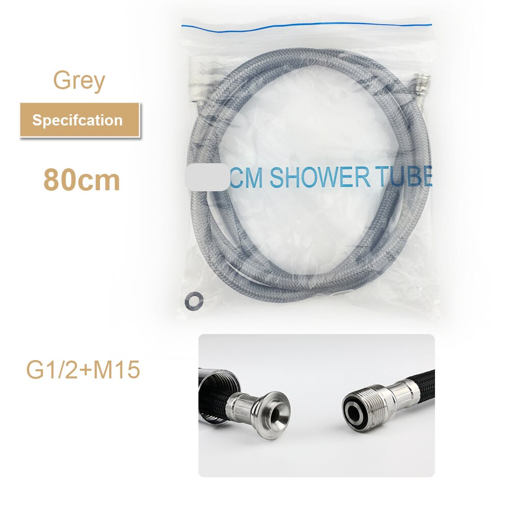 Universal G1/2 M15*1 Pull Out Kitchen Faucet Hose 80cm-150cm Nylon Braided Flexible Water Hose Black Gray Plumbing Spinning Tube: M15 Grey 80cm