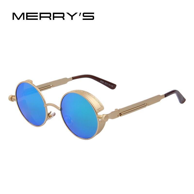 Merrys vintage dam steampunk solglasögon märke runda solglasögon oculos de sol  uv400: C05 guldgröna