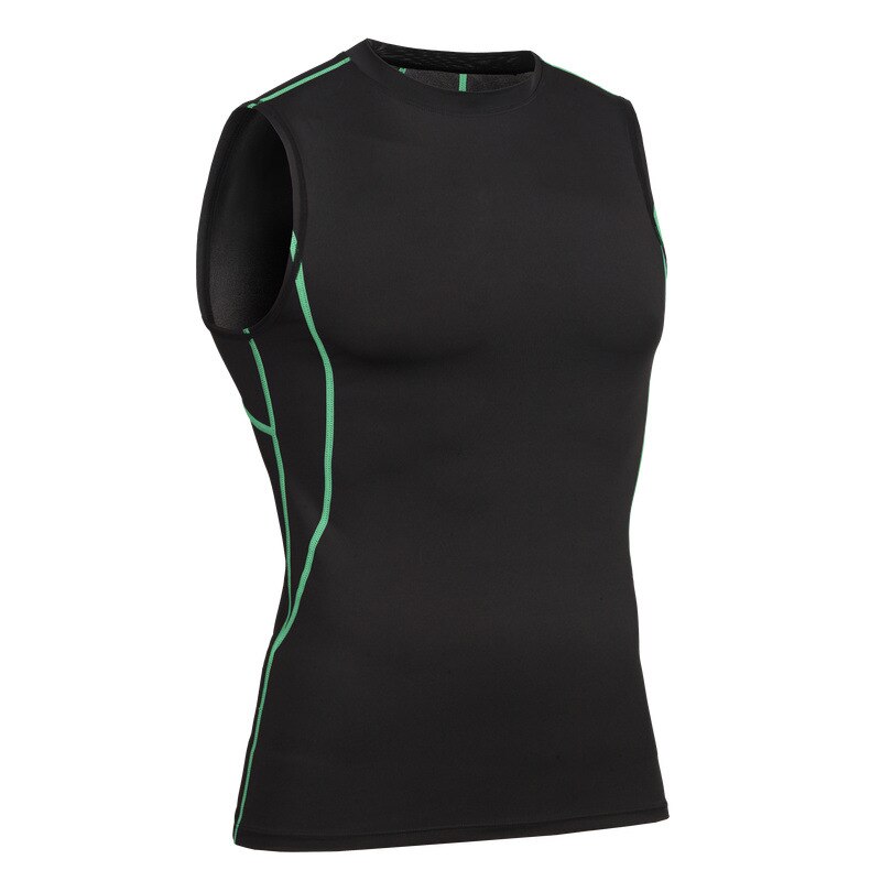 Men Soccer Sports Gym Sportswear Compression Football Basketball Running Shorts Tights breathable Fitness Vest Shirts: green line vest / L