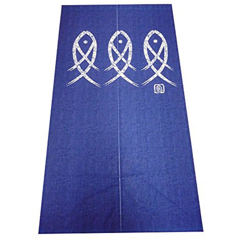 Phfu-japansk noren døråbning gardin gammel karakter fisketæppe til boligindretning blå 33 x 59 tommer: Default Title
