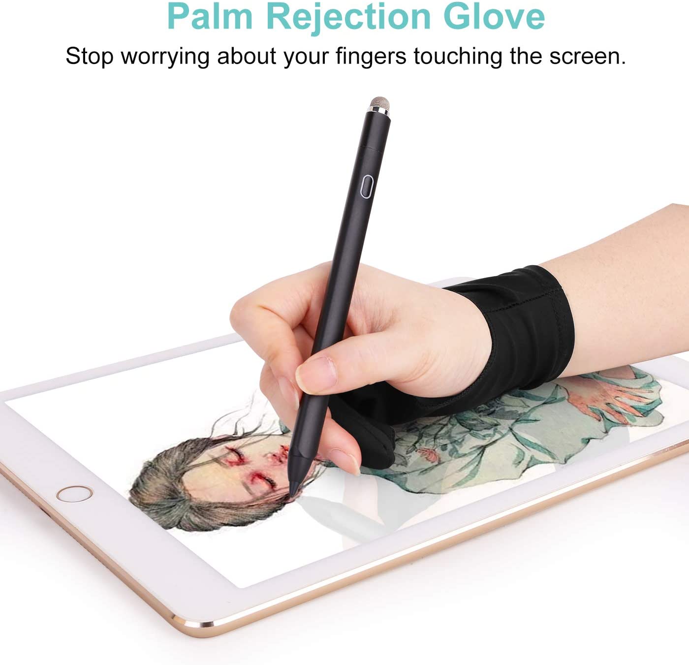 Gants de dessin à rejet de paume, 2 pièces, pour artistes, pour stylo, affichage, papier, peinture artistique, croquis, tablette graphique iPad
