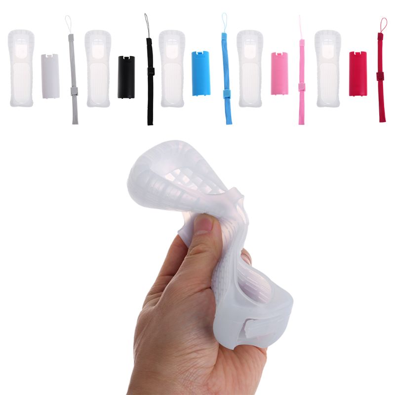 Funda protectora de silicona, carcasa trasera para batería, correa de mano, Kit de repuesto para Nintendo WII mando a distancia
